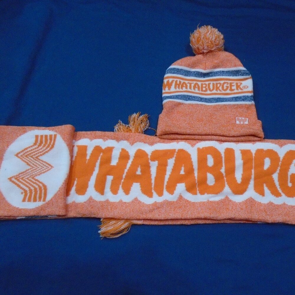 Whataburger Knit Fringe Winter Scarf and Hat Set
